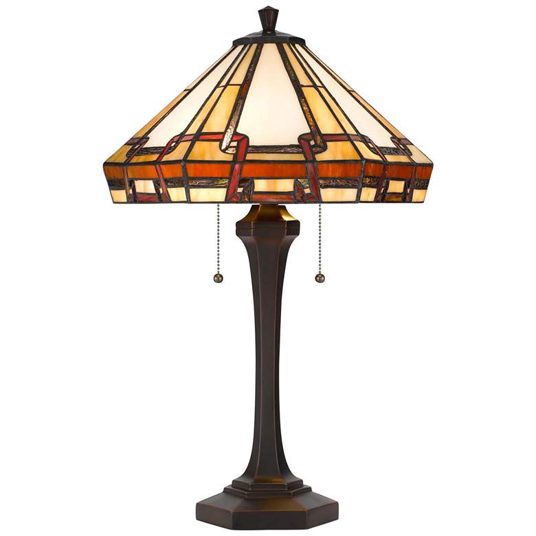 Image 2 Cal Lighting 24 1/2" Bronze Mission Tiffany-Style Glass Table Lamp