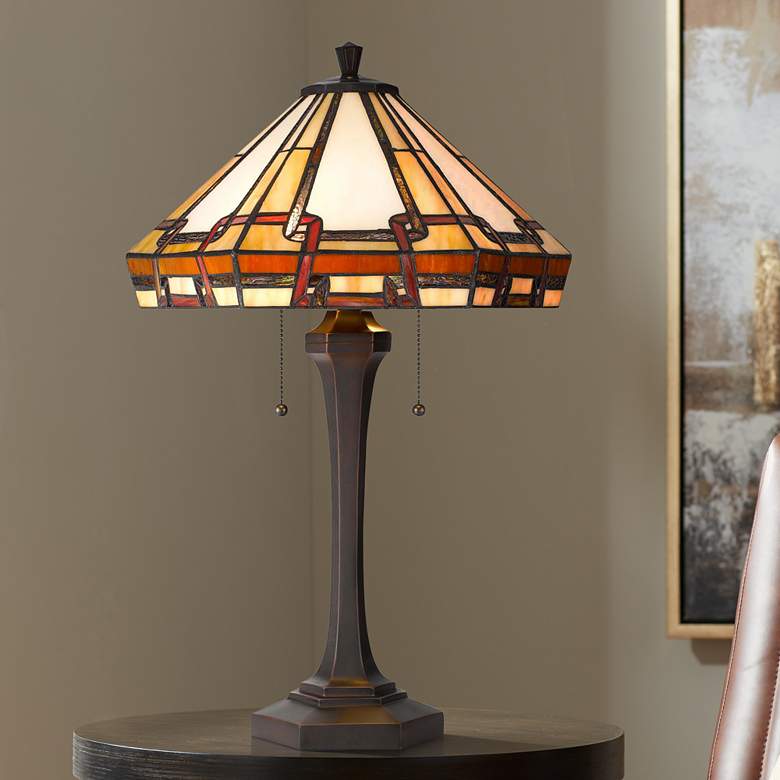 Image 1 Cal Lighting 24 1/2" Bronze Mission Tiffany-Style Glass Table Lamp