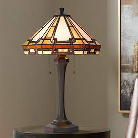 Image1 of Cal Lighting 24 1/2" Bronze Mission Tiffany-Style Glass Table Lamp