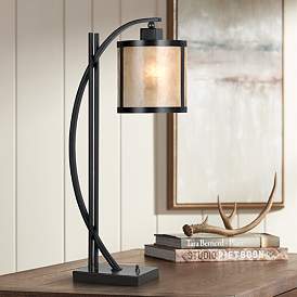 Image1 of Cal Lighting 26" High Natural Iron and Mica Arc Base Table Lamp