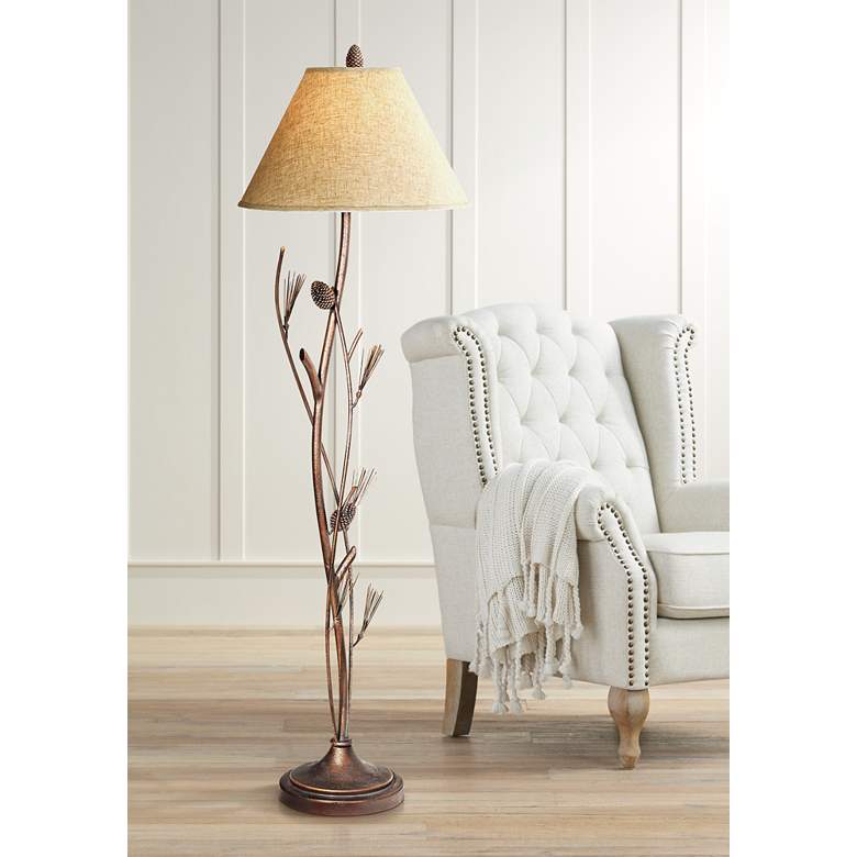 Image 1 Cal Lighting 60 inch High Rustic Iron Pine Cone Floor Lamp