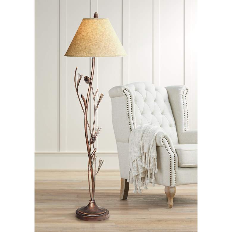 Image 1 Cal Lighting 60" High Rustic Iron Pine Cone Floor Lamp