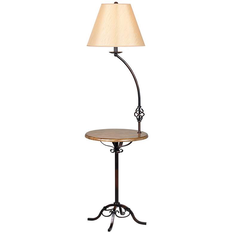 Image 2 Cal Lighting 61 1/2" Rustic Wrought Iron Wood Table Floor Lamp