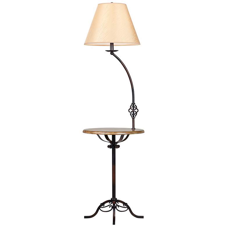 Image 3 Cal Lighting 61 1/2" Rustic Wrought Iron Wood Table Floor Lamp more views