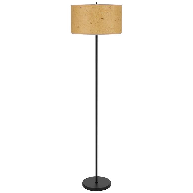 Image 1 Cal Lighting 61" High Black Metal and Beige Drum Shade Floor Lamp