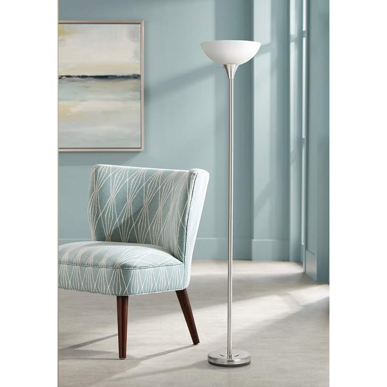 Image 2 Cal Lighting 70 inch High Brushed Steel Modern Torchiere Floor Lamp