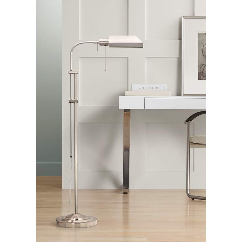 Image 1 Cal Lighting Adjustable Height Brushed Steel Metal Pole Pharmacy Floor Lamp