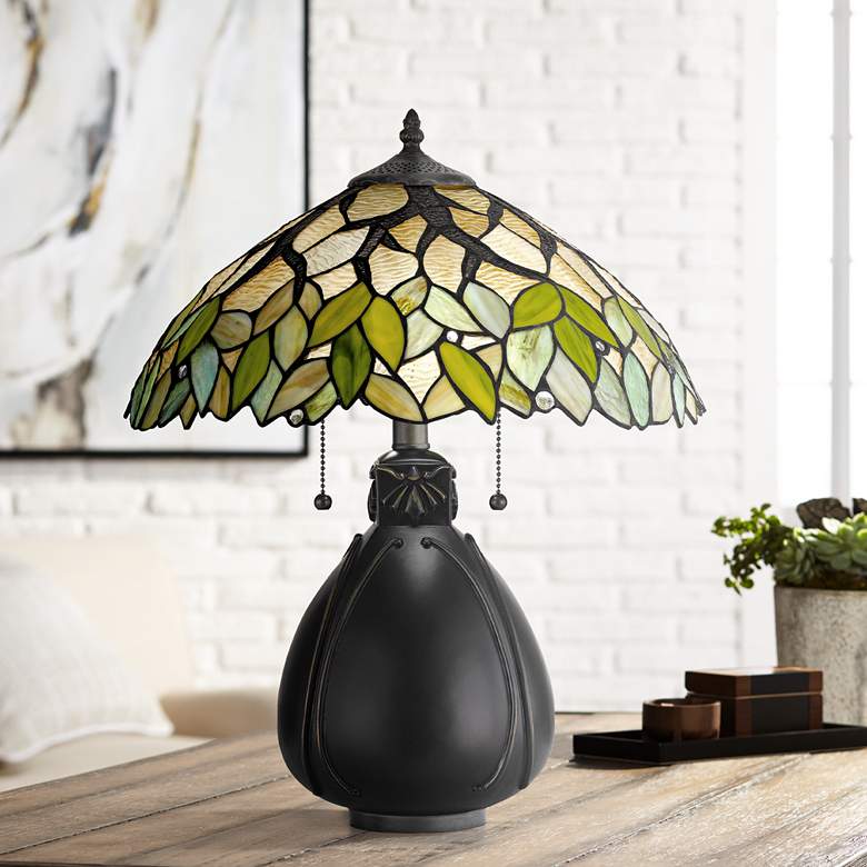 Image 1 Cal Lighting Alderson 19 3/4 inch Tiffany-Style Art Glass Table Lamp