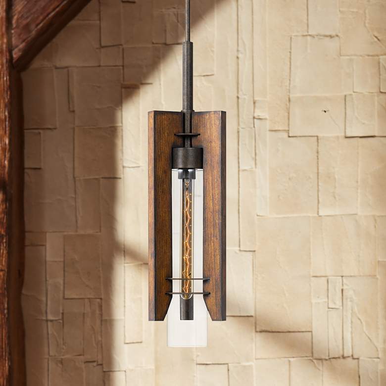 Image 1 Cal Lighting Almeria 7" Wide Pinewood Mini Pendant Light