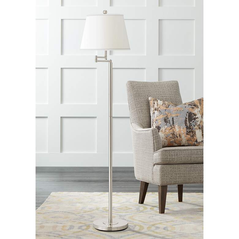 Image 1 Cal Lighting Andros 60 inch Brushed Steel Swing Arm Floor Lamp