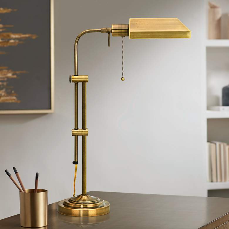 Image 1 Cal Lighting Antique Brass Metal Adjustable Height Pharmacy Desk Lamp