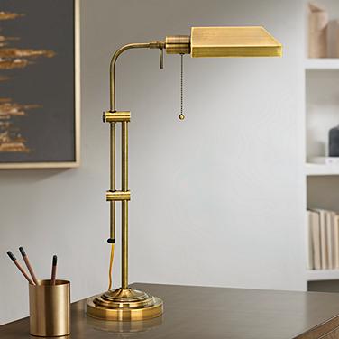 Cal Lighting Antique Brass Metal Adjustable Height Pharmacy Desk Lamp
