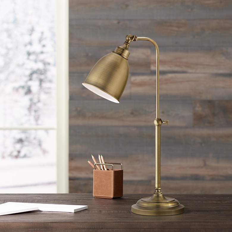 Image 1 Cal Lighting Antique Brass Metal Adjustable Pole Pharmacy Desk Lamp