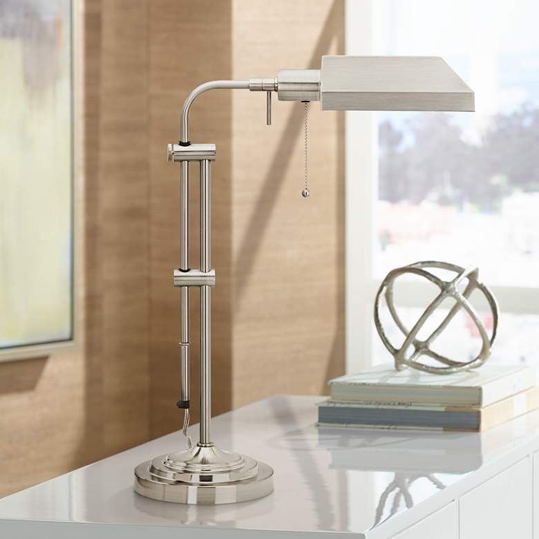 Image 1 Cal Lighting Antique Brushed Steel Metal Adjustable Pole Pharmacy Desk Lamp