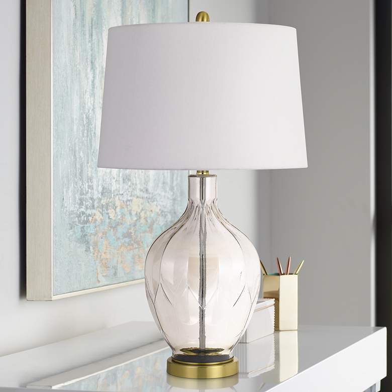 Image 1 Cal Lighting Bancroft 29 1/2" Antique Brass and Glass Table Lamp