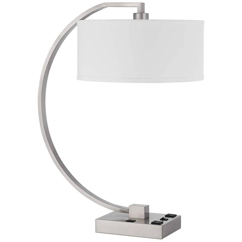 Image 2 Cal Lighting Belfort 26 inch Brushed Steel Outlets and USB Desk Lamp