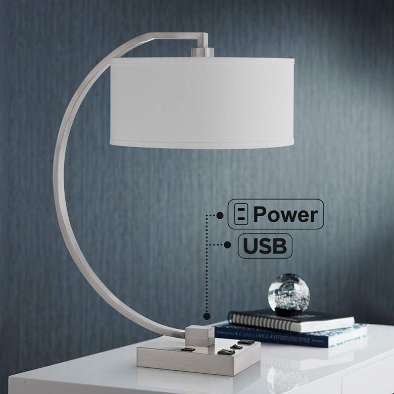 Image 1 Cal Lighting Belfort 26 inch Brushed Steel Outlets and USB Desk Lamp