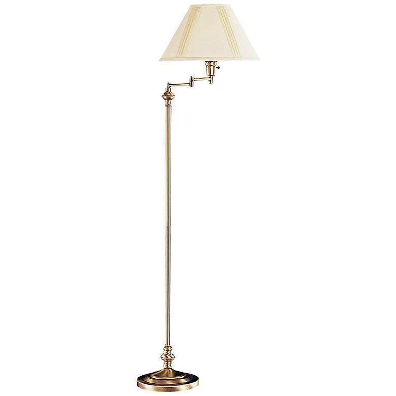 Image 2 Cal Lighting Bellhaven 59 inch High Antique Brass Swing Arm Floor Lamp