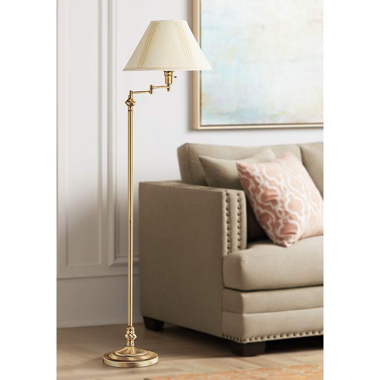 Image 1 Cal Lighting Bellhaven 59" High Antique Brass Swing Arm Floor Lamp