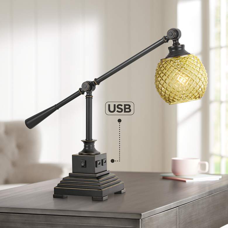 Image 1 Cal Lighting Brandon 23 1/2" Dark Bronze Metal Dual USB Desk Lamp