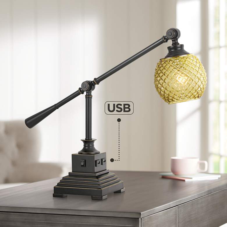 Image 1 Cal Lighting Brandon 23 1/2 inch Dark Bronze Metal Dual USB Desk Lamp