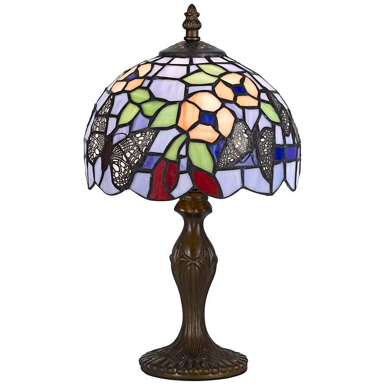 Image 2 Cal Lighting Butterfly and Flower 14 inch High Tiffany-Style Accent Lamp