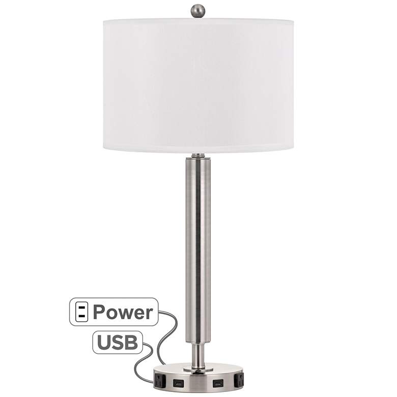 Image 2 Cal Lighting Carver 30" High Brushed Steel Power Outlet USB Table Lamp