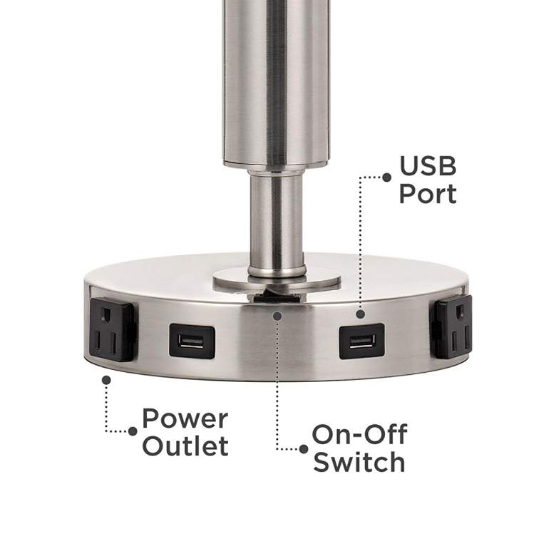 Image 4 Cal Lighting Carver 30" High Brushed Steel Power Outlet USB Table Lamp more views