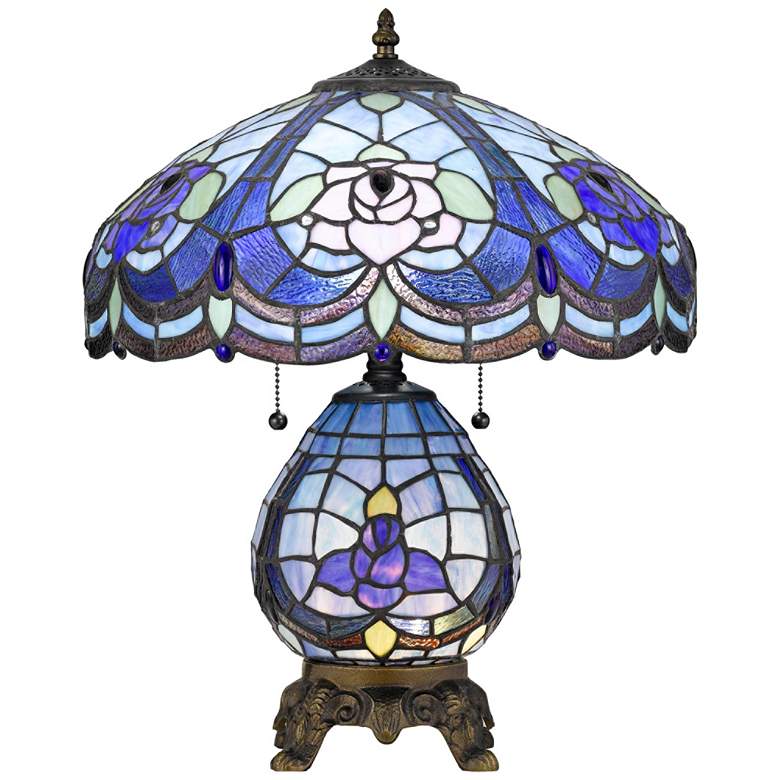 Image 2 Cal Lighting Cobalt Blue Flower 19 3/4" Tiffany-Style Night Light Lamp