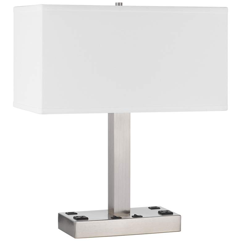 Image 2 Cal Lighting Colmar 20 1/2 inch Brushed Steel Outlets and USB Desk Lamp