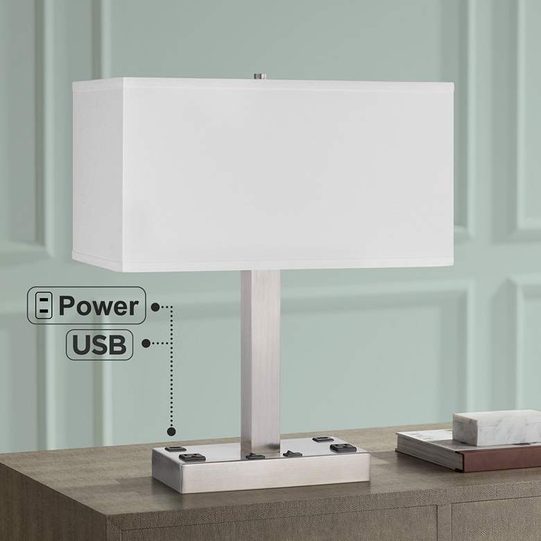 Image 1 Cal Lighting Colmar 20 1/2 inch Brushed Steel Outlets and USB Desk Lamp