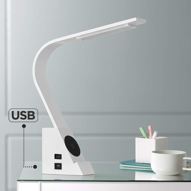 Image 1 Cal Lighting Convolution White 17 1/2 inch Modern LED USB Desk Lamp