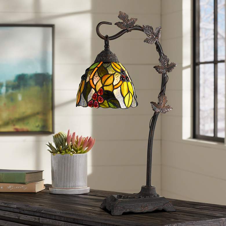Image 1 Cal Lighting Cotulla 24" Vine and Leaf Tiffany-Style Glass Desk Lamp