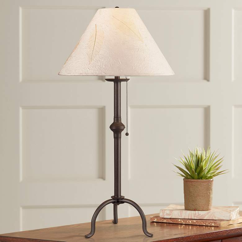 Image 1 Cal Lighting Craftsman 31 3/4 inch High Pennyfoot Wrought Iron Table Lamp