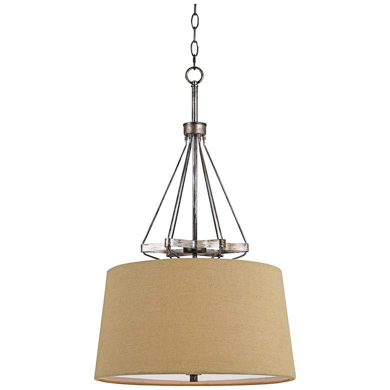 Image 2 Cal Lighting Cresco 20 inch Wide Textured Steel and Burlap Drum Pendant