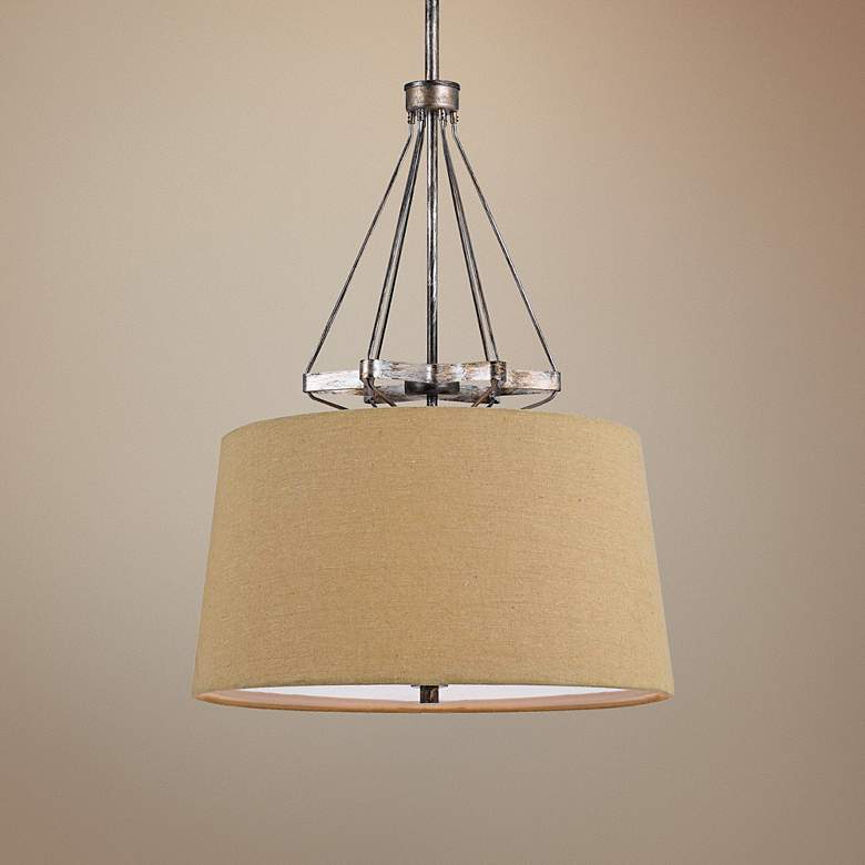 Image 1 Cal Lighting Cresco 20 inch Wide Textured Steel and Burlap Drum Pendant