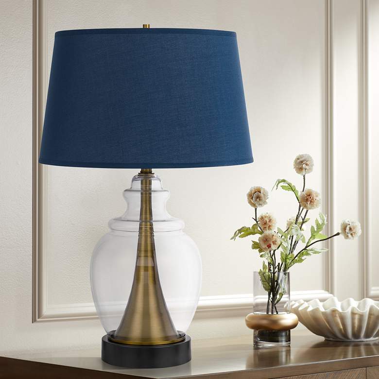 Image 1 Cal Lighting Cupola 30" Antique Brass and Clear Glass Jar Table Lamp