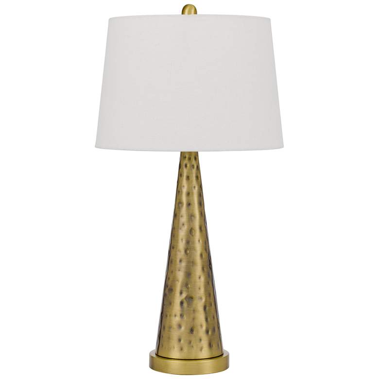 Image 2 Cal Lighting Cusago 27" Antique Brass Hammered Conical Table Lamp