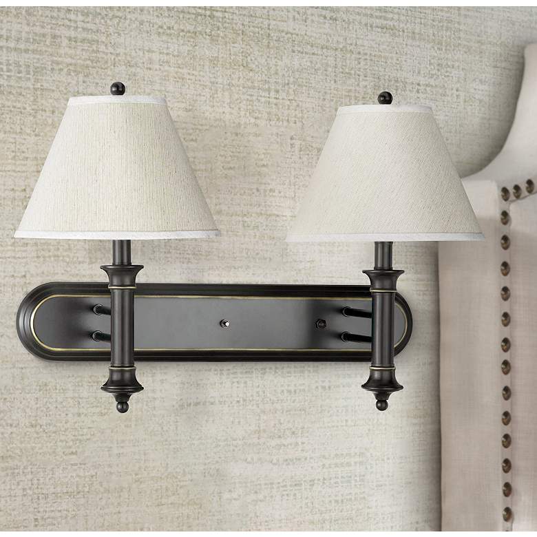 Image 1 Cal Lighting Dark Bronze 2-Light Plug-In Wall Lamp