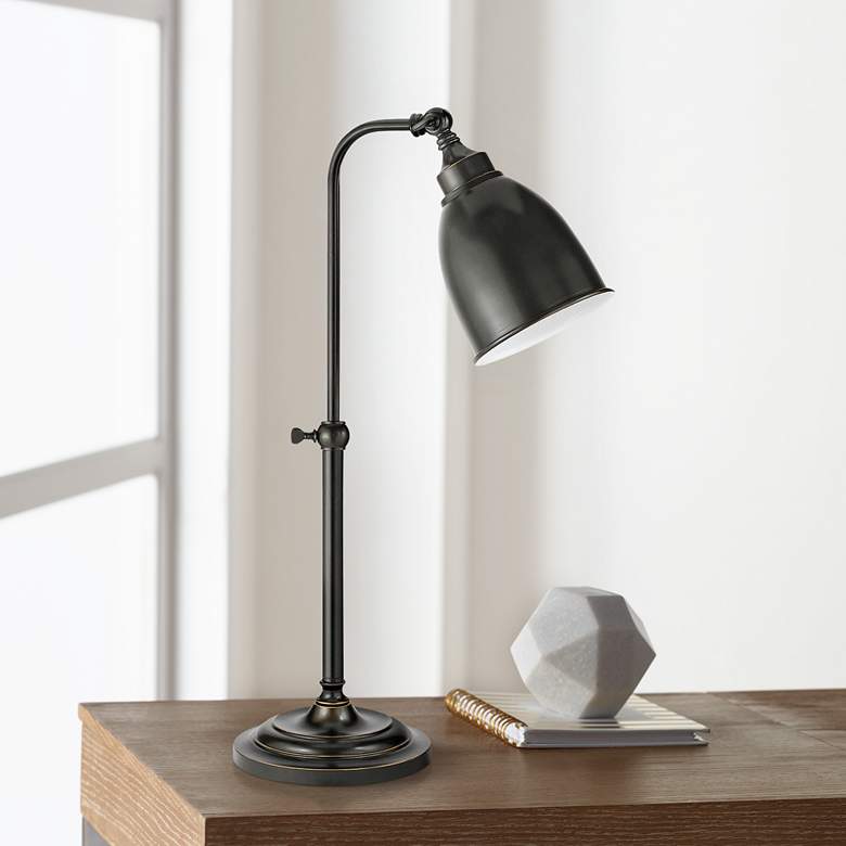 Image 1 Cal Lighting Dark Bronze Metal Adjustable Pole Pharmacy Table Lamp