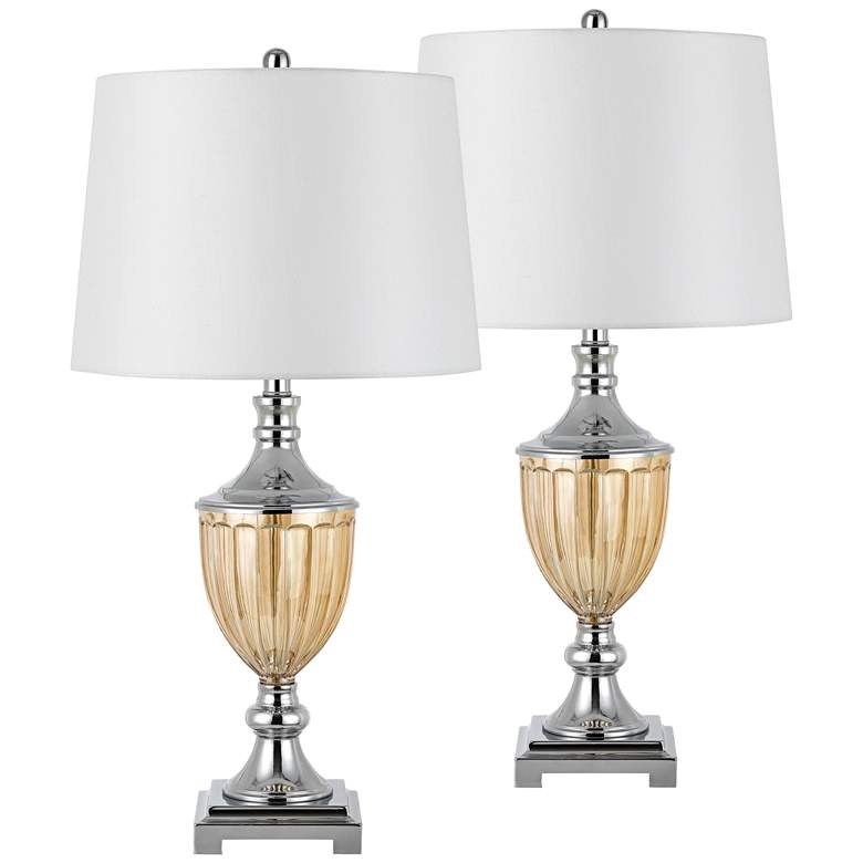 Image 1 Cal Lighting Derby 28 1/2 inch Silver and Amber Glass Table Lamp Set of 2