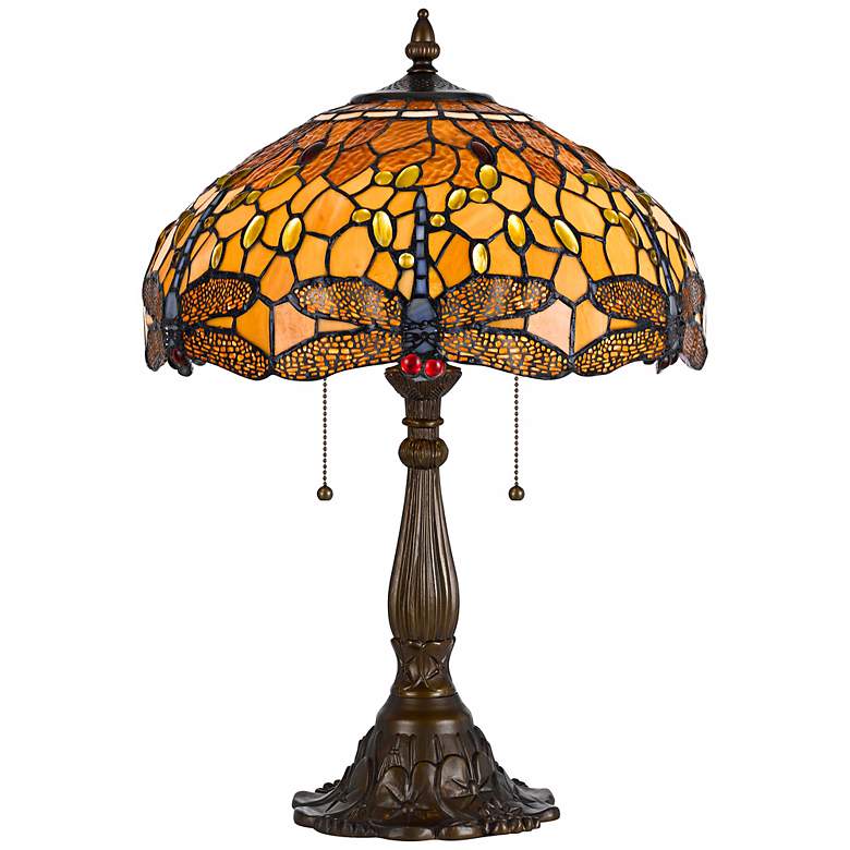 Image 2 Cal Lighting Dragonfly 23" Brass Amber Tiffany-Style Table Lamp