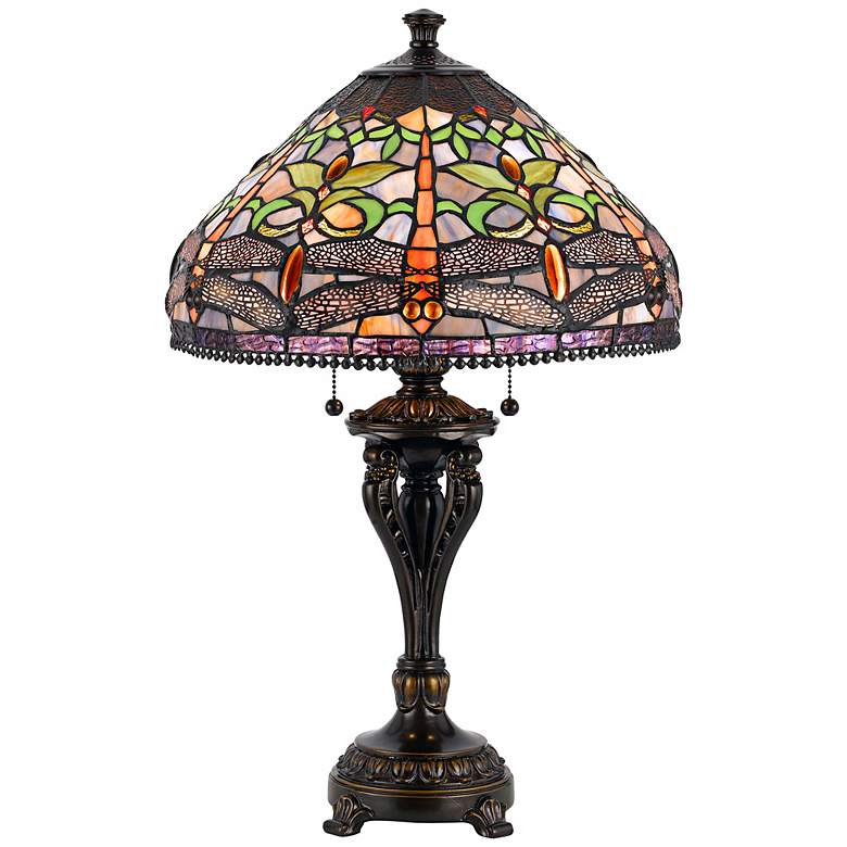 Image 2 Cal Lighting Dragonfly 26" Antique Bronze Tiffany-Style Table Lamp
