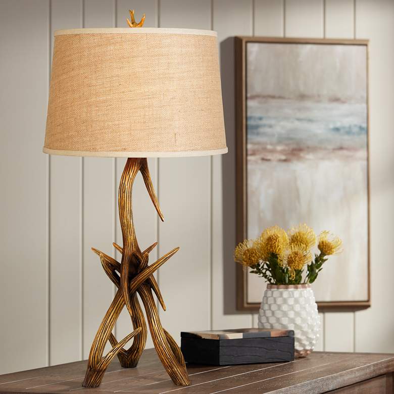 Image 1 Cal Lighting Drummond 33 1/4 inch High Rustic Faux Deer Antler Table Lamp