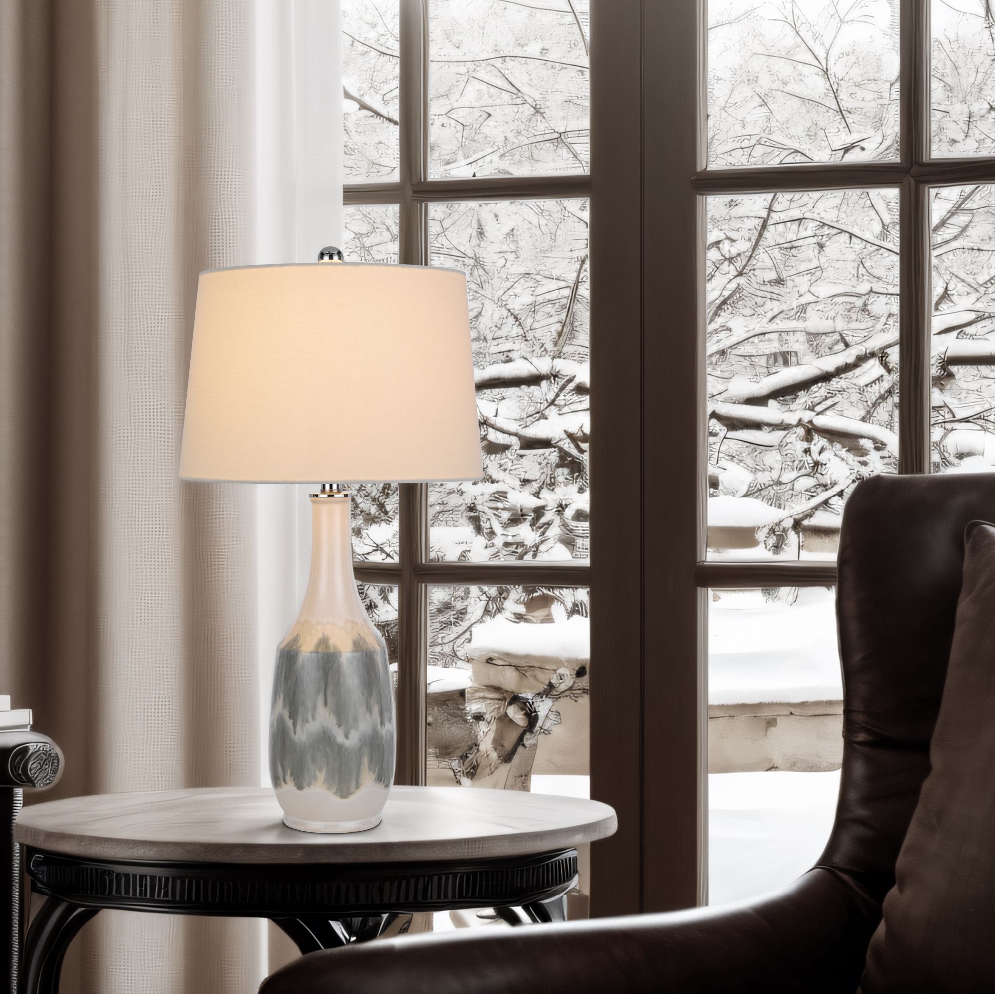 Image 3 Cal Lighting Ely 28 1/2" High Modern White and Gray Ceramic Table Lamp more views