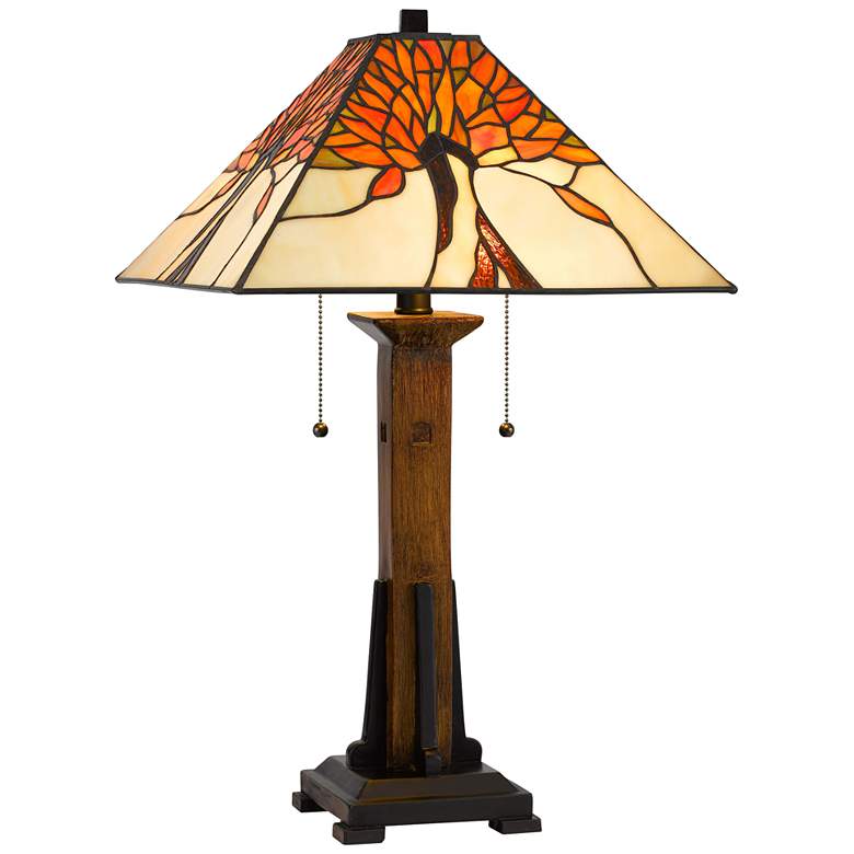 Image 2 Cal Lighting Fiery Orange 23" High Faux Wood Art Glass Table Lamp
