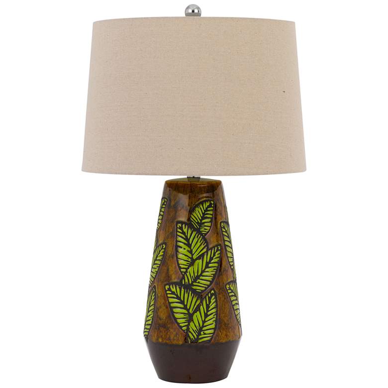 Image 2 Cal Lighting Hanson 28 1/2 inch Cocoa Leaf Print Ceramic Table Lamp
