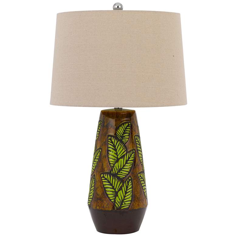 Image 2 Cal Lighting Hanson 28 1/2" Cocoa Leaf Print Ceramic Table Lamp
