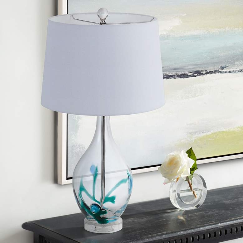 Image 1 Cal Lighting Harlan 27" Clear Turquoise Art Glass Vase Table Lamp
