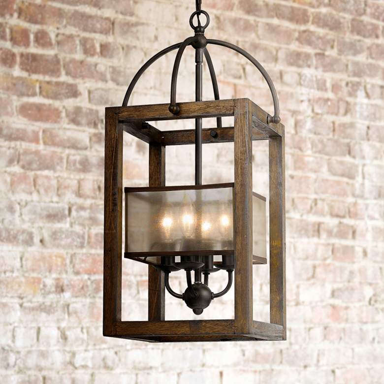 Image 1 Cal Lighting Harper Wood 12" Wide Iron Candelabra Pendant Chandelier